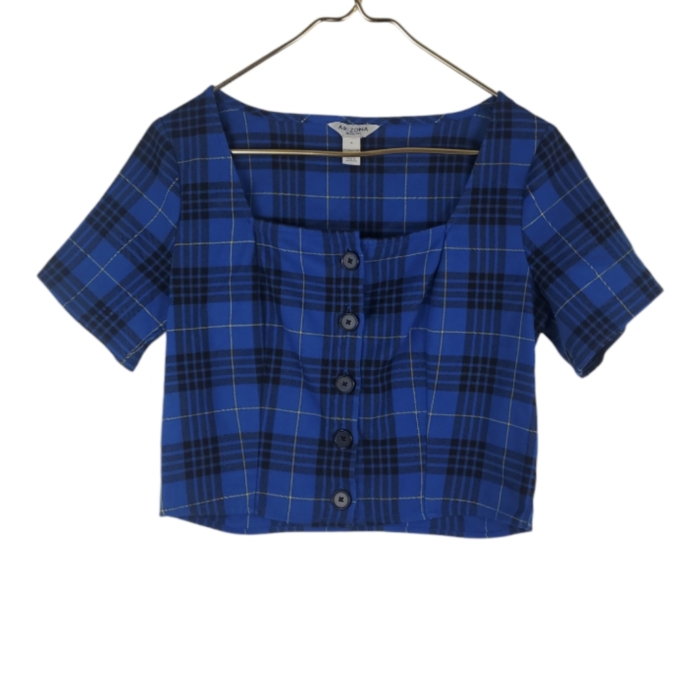 Arizona Jean Co. Plaid crop top in blue. Size M